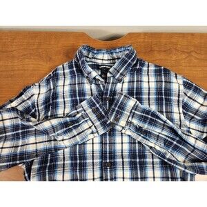 Men's Lands' End Long Sleeve Button Down Flannel Shirt Blue Plaid Size Large